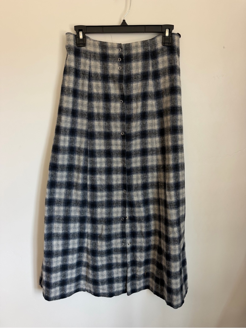 90s Grunge  Blue and Gray Plaid Flannel Maxi Skirt M